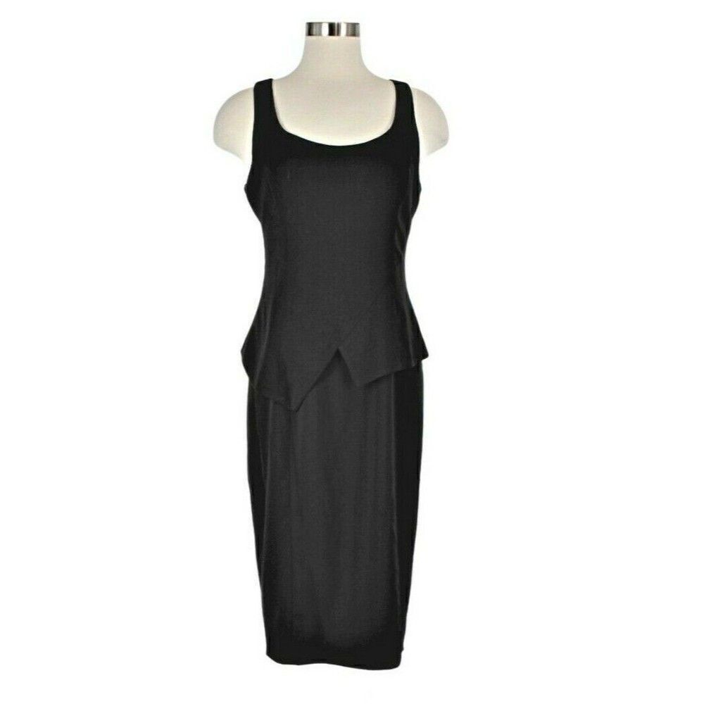 Black Dress Racerback Sleeveless Sheath Scoop Neck Peplum Waist Lined Women's 8